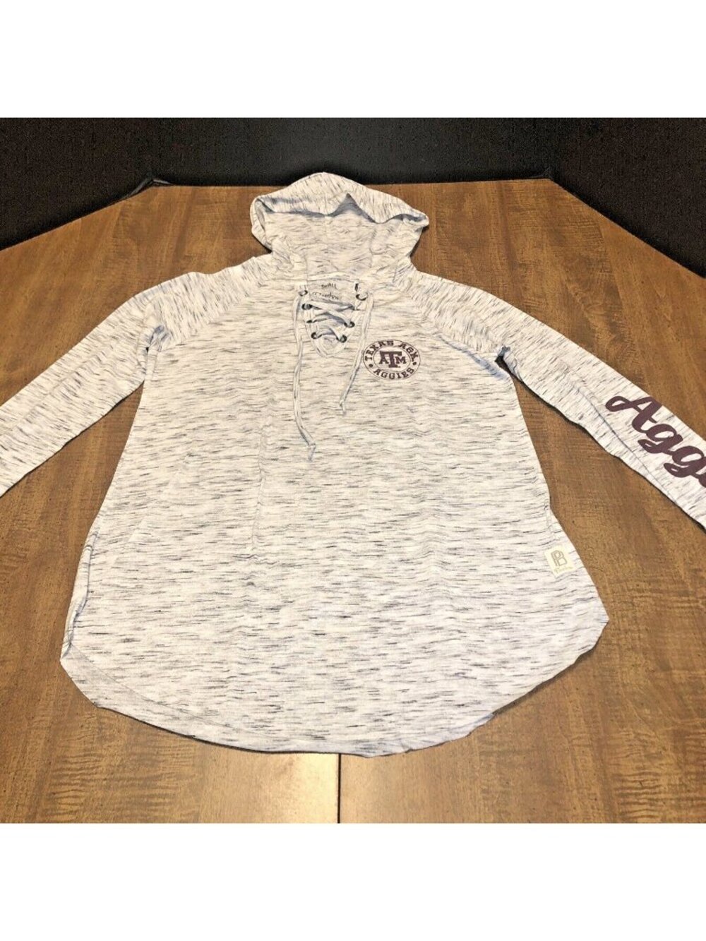 Texas A&M Aggies Women's Small Gray/Black/Maroon Hooded Long Sleeve Shirt NWOT